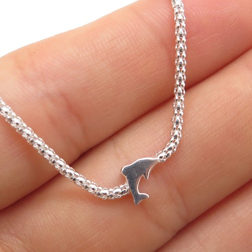 925 Sterling Silver Italy Dolphin Popcorn Chain Necklace 18"