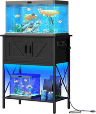 20 Gallon Fish Tank Stand with Power Outlets and LED Light - Black