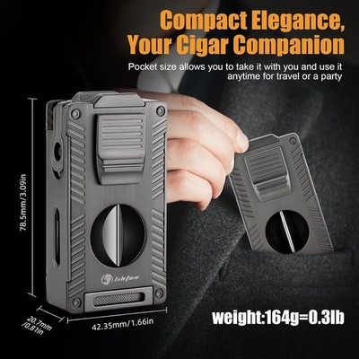 LIHTUN Cigar Torch Lighter, All-in-1 Cigar Lighter Built-in Cigar Holder Cigar P