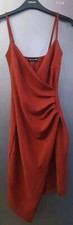 Pretty Little Thing Strappy Rushed Wrap Bodycon Dress UK8 EU36 Crepe Red Brown