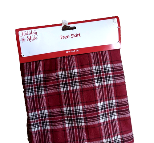 Falda de árbol de Navidad a cuadros rojo borgoña estilo navideño 38" borde de terciopelo nueva con etiquetas nueva con etiquetas - Imagen 2 de 11