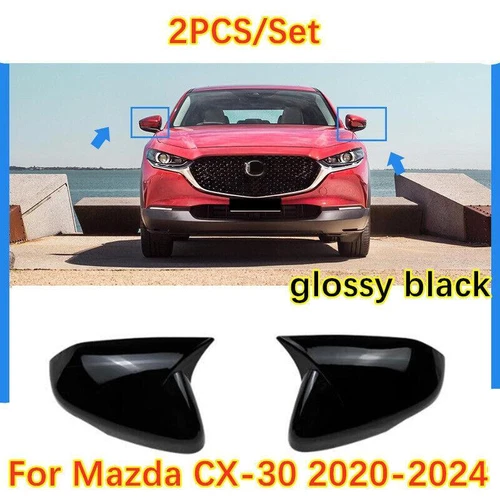For Mazda CX-30 2020-2024 Glossy Black OX Horn Rear View Mirror Cap Cover Trim