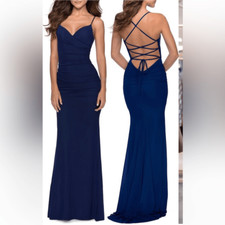 La Femme Strappy Back Ruched Trumpet Gown Size 0