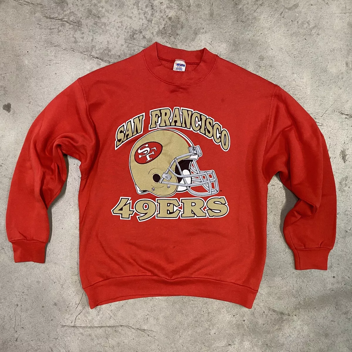 VINTAGE 80s SAN FRANCISCO 49ERS TRENCH FOOTBALL SWEATSHIRT MADE IN USA SF  NINERS