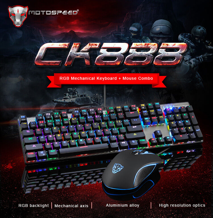 Motospeed CK888 Mechanical Gaming Keyboard And USB Optical Mouse Combo Bundle PC