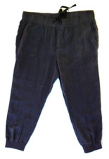 Caslon Women's Linen Jogger Style Elastic Waist Pull On Pants Black New Sz L/P