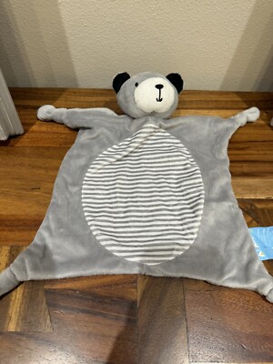 Lightning Bug bear Plush Security Lovey Blanket gray white stripes
