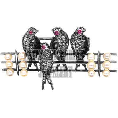 Stunning 1.90Ct Rose Cut Diamond Gemstone Silver Vintage Swallows Brooch Jewelry
