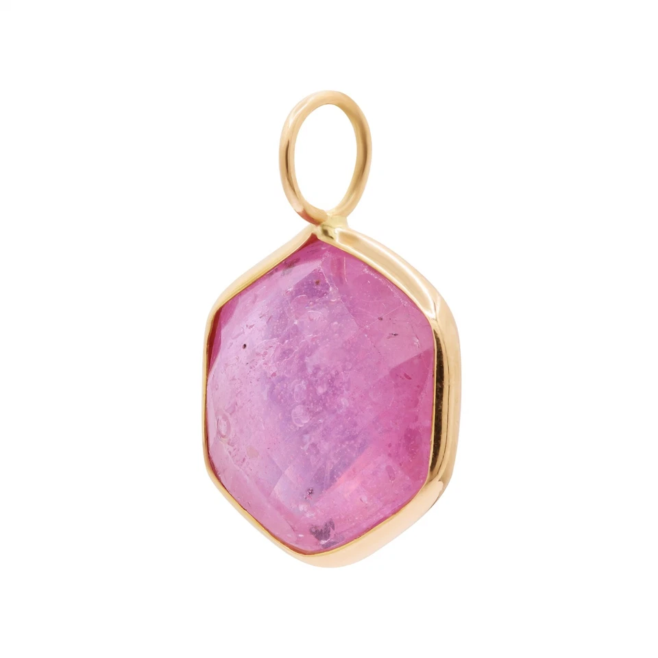 18k Oro Amarillo Octágono Corte Natural Turmalina Rosa Gema Curación Colgante - Imagen 2 de 3