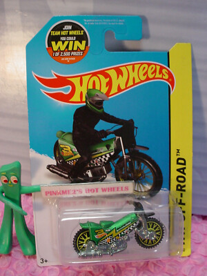 2015 Hot Wheels TRED SHREDDER #85 win satin green motorcycle;yellow spoke  