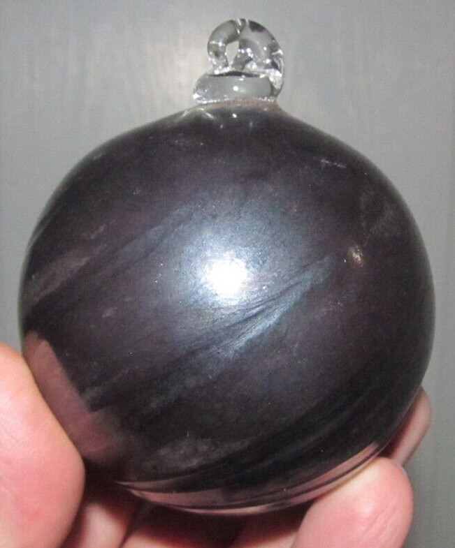 Artisan Hand Blown Swirl Iridescent Witches Ball Christmas Glass Ornament Metal