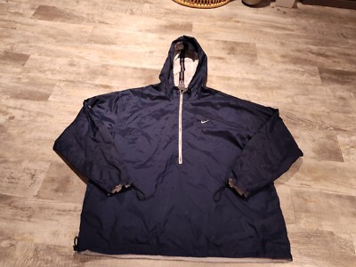 Nike Mens Navy Blue Nylon Pullover Half Zip Hooded Windbreaker