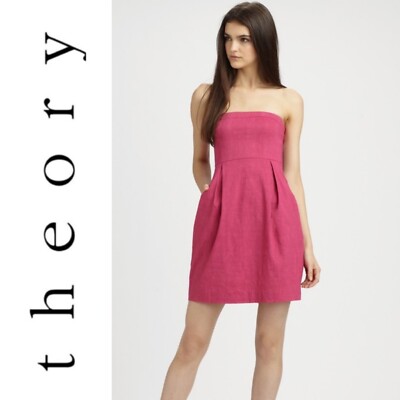 THEORY Pink Strapless Linen Mini Dress With Pockets - Sz 4 | eBay THEORY Pink Strapless Linen Mini Dress With Pockets - Sz 4 | eBay