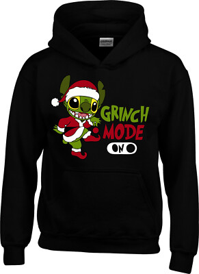 Grinch Mode On Stitch Christmas Hoodie, Grinch Disney, Unisex Kids Hood Top  UK