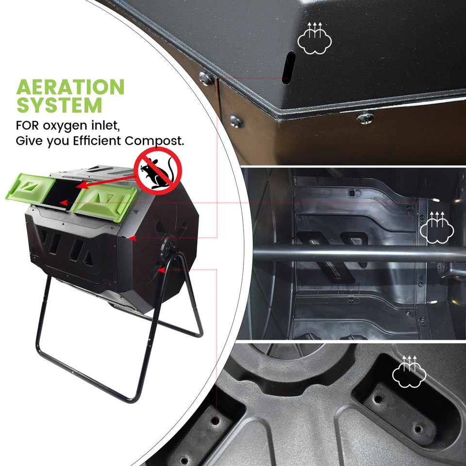 大型堆肥不倒翁箱户外花园旋转双隔层堆肥 — 第 4/4 张图片