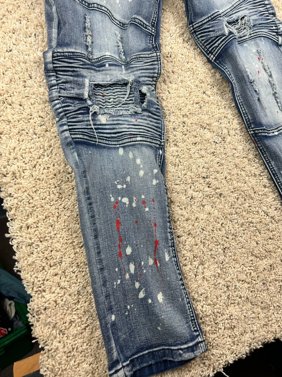 RGSTR Men's Blue Jean Distressed Paint Splatter Grunge Size 36 Denim Pants