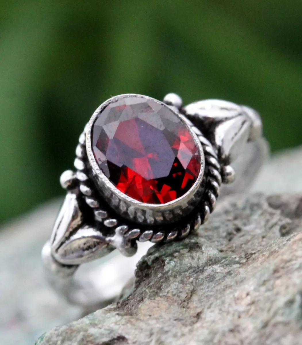 925 Sterling Silver Garnet Gemstone Bohemian Gypsy Ring Customize