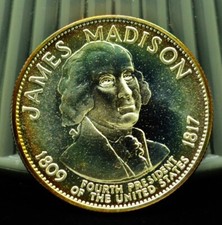 925 Silver Franklin Mint Art Round Presidential Treasure James Madison