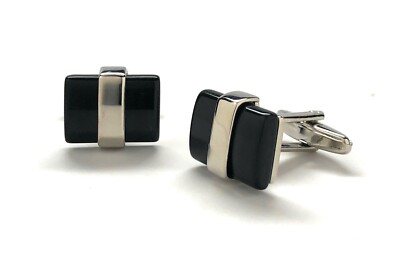 Cufflinks Montana Black Agate Slab Cobble Creek Ridge Stone Silver Bands Cuffs