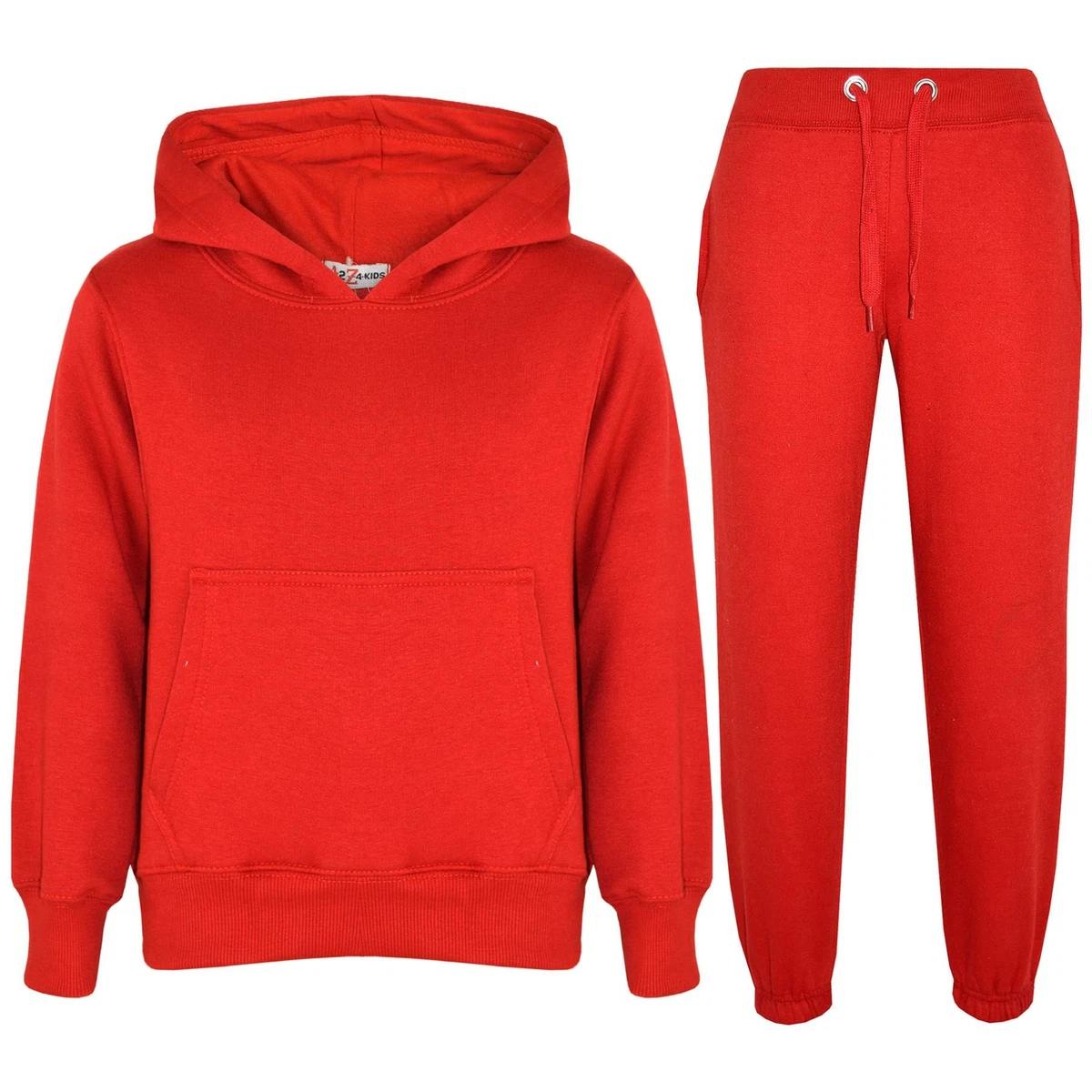 Kids Girls Boys Plain Red Hooded Hoodie Tracksuit Jogging Suit