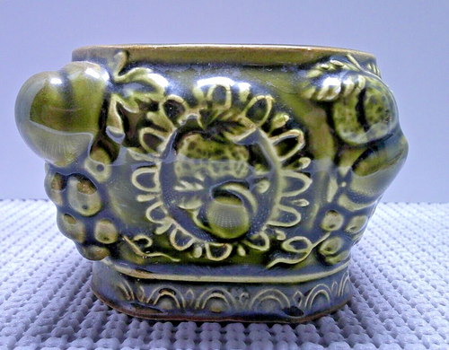 Tarro de mostaza condimento verde en relieve Country Elegance vintage sin tapa hecho en Japón - Imagen 4 de 7
