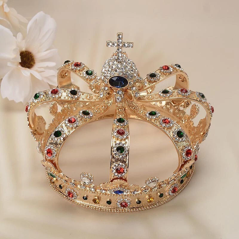 Corona de Metal Rey Medieval Imperial Drama Cruz Grande Para Hombre 13 cm de Alto Foto 4 de 4