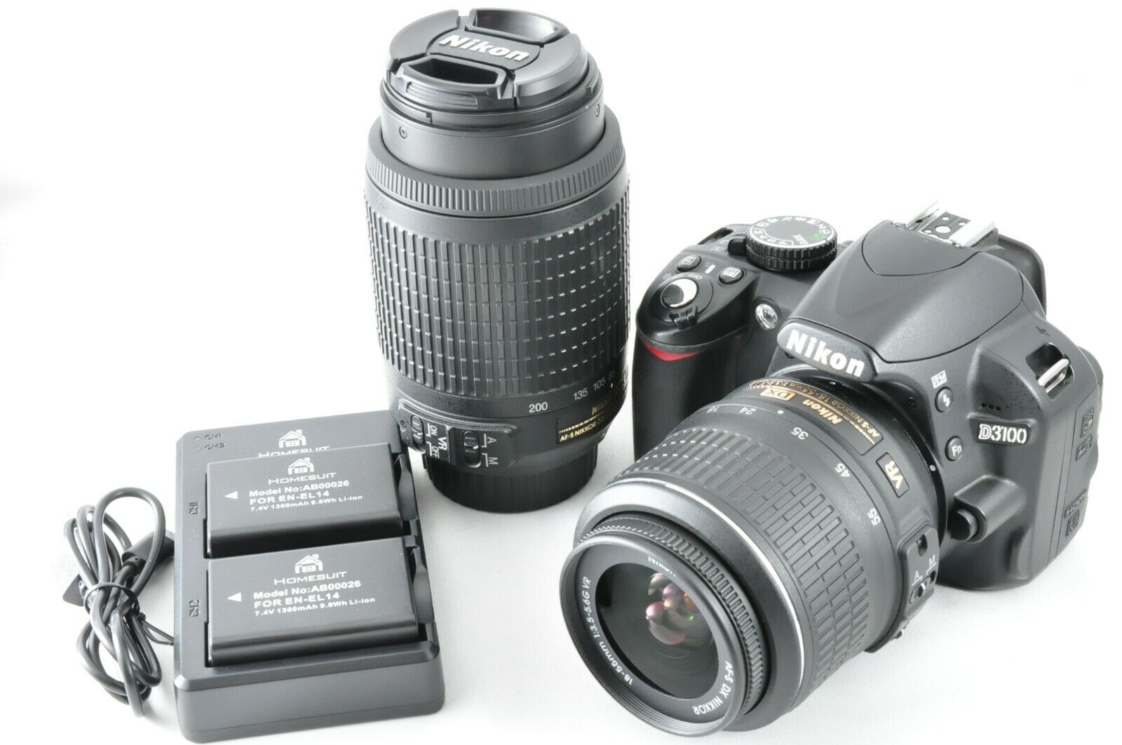 eerste Ik heb een Engelse les Langwerpig MINT]Nikon D3100 14.2MP Digital SLR Double-Zoom Lens Kit w/18-55mm &  55-200mm 4960759128171 | eBay