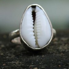 Natural cowrie shell 925 Sterling Silver Ring Handmade Gift For christmas A-733