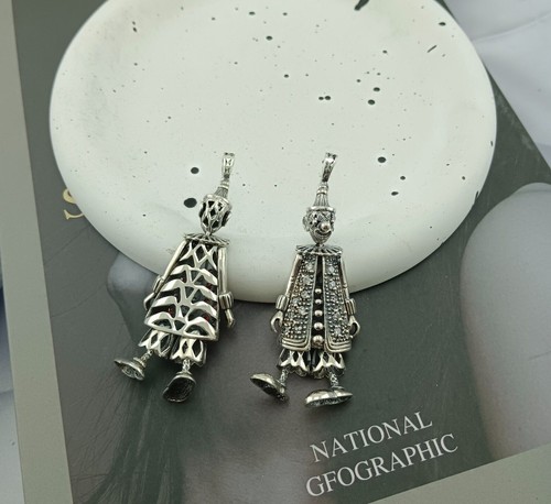 Clown Pendant Articulated 925 Sterling Silver Necklace Hallmarked - Picture 6 of 18