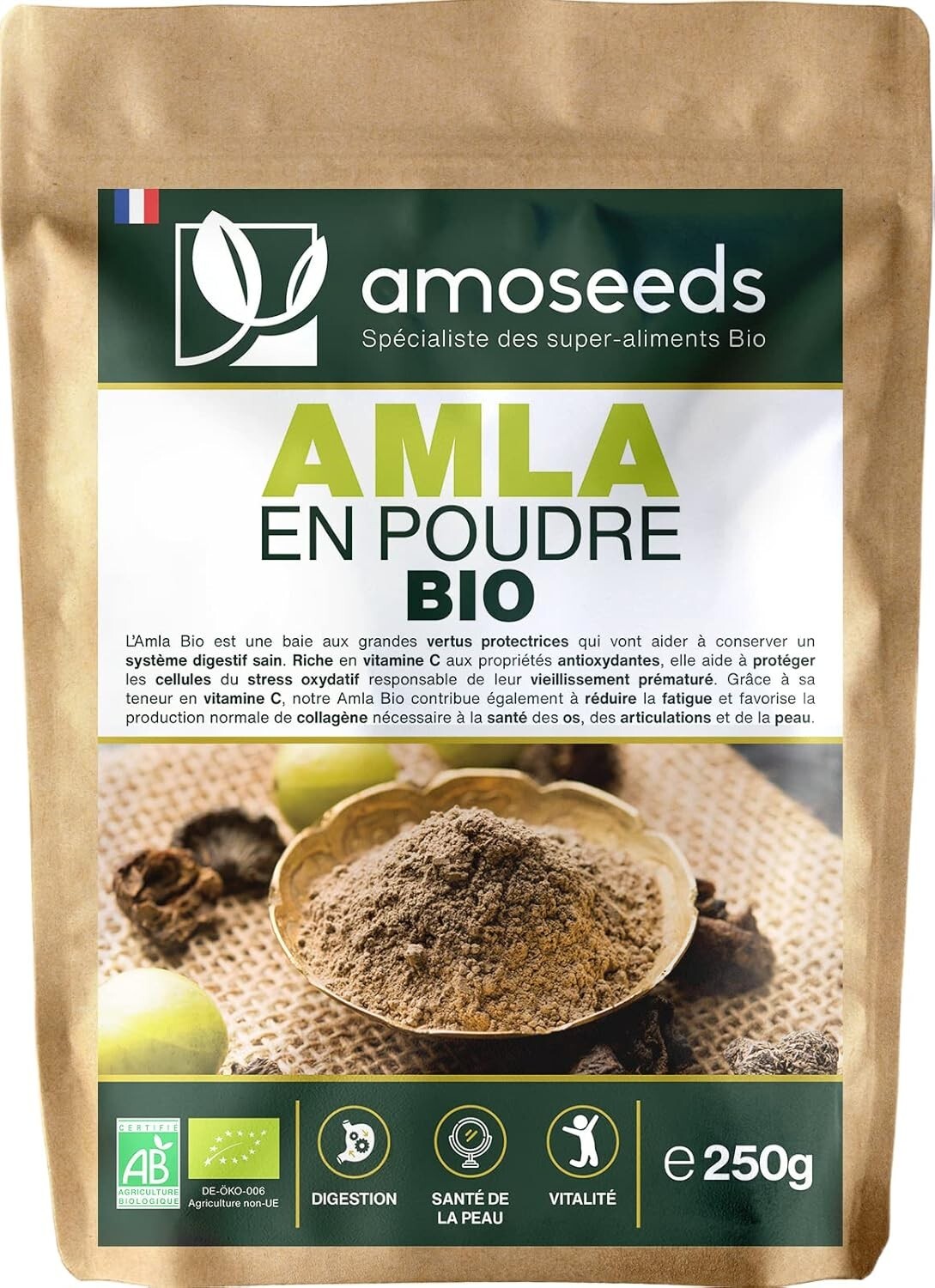 Amla en Poudre Bio 250G de Qualité Supérieure Soin Cheveux et Peau