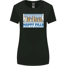 Bunny Rabbit Happy Pills Antidepressant Womens Wider Cut Maglietta