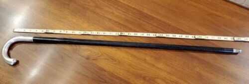 Sterling Silver Crook Head Handle Georgian Era Black Wooden Walking Stick Cane - Picture 10 of 14