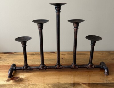 Pipe Décor Industrial 5 Metal Rustic Branch Pillar Candleholder Bronze 24  Long
