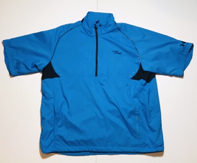 Under Armour ゴルフジャケット LG ブルー Under Armour Golf Short Sleeve Windbreaker 1/2 Zip Pockets