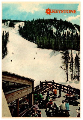 View Keystone CO Ski Area Lodge Café Colorado Postcard; Skiers on Slopes