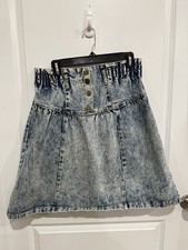 Vintage 80s Acid Wash Knee length Hunt Club High Waist Denim Skirt size 9