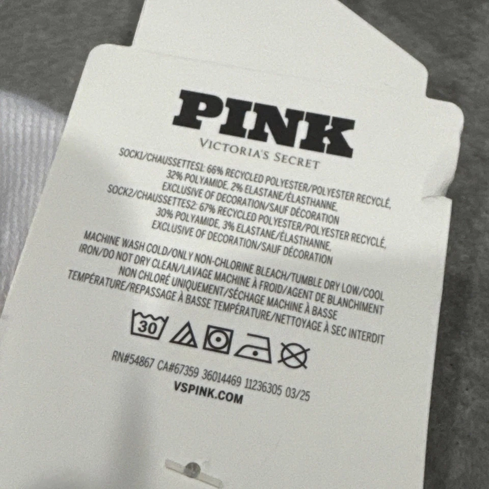 Victoria's Secret ROSA Calcetines Mujer Perro Bordados Paquete de 2 Gris Blanco OS Foto 4 de 4