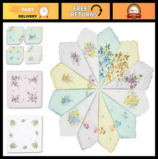 100 Cotton Women's Handkerchiefs - Assorted Floral Prints, Wavy Edge, 12 Pack