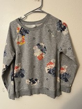 Old Navy Sweatshirt Women's Small Gray Floral Pullover Cozy