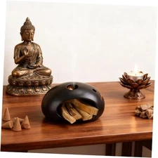 Palo Santo Holder, Sage Burner, Mini Chiminea Incense Burner Black-semicircular