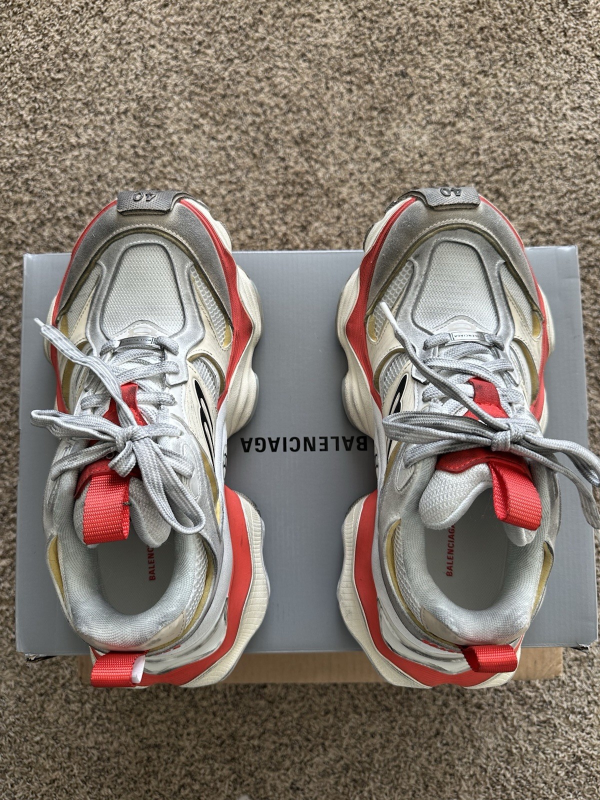 Balenciaga Cargo Sneakers Worn Out Beige Red Men's Size 40  US 7 thumbnail 4