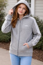 adidas Women's Gray Full Zip Hoodie Fleece Sweatshirt M Cotton Polyester