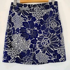 Talbots A-Line Skirt 4 Blue White Floral Print Lined Side Zip Above Knee Stretch