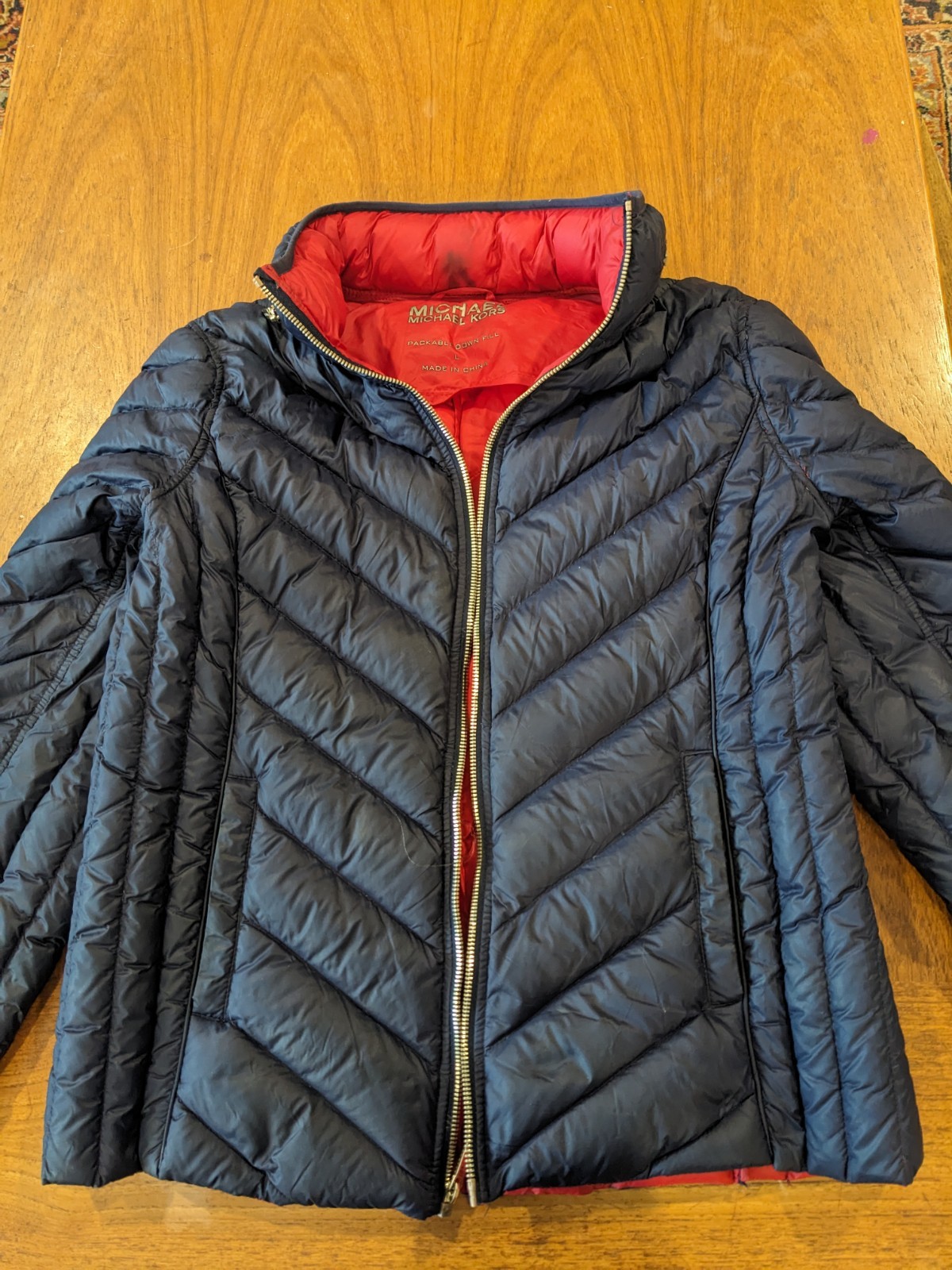 Michael Kors Jacket Women Large Down Puffer Quilt Packable Blue/Red