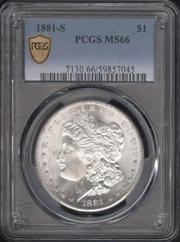 1881-S MS66 SAN FRANCISCO GOLD SHIELD PCGS MORGAN DOLLAR PCGS MS-66 LOOKS PL