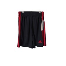 adidas Boys Athletic Shorts Black Red Stripes Drawstring Elastic Waist NWT S