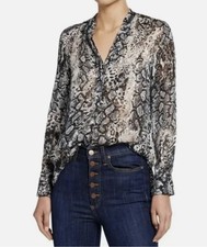 Alice + Olivia Amos Velvet Burnout Silk-Blend Animal Print Tunic Grey/Black Sz S