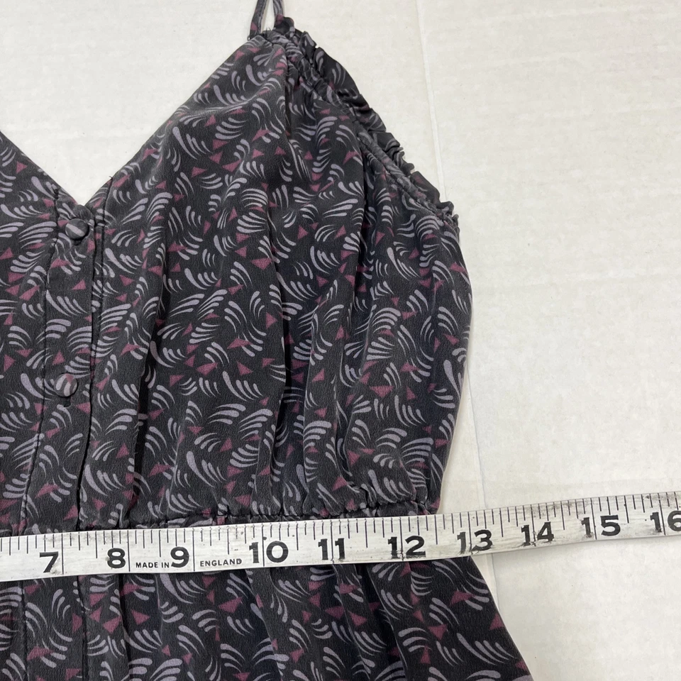 Babydoll Silk Mini Dress Black Abstract Print Button Down 90s Y2K Whimsigoth - Image 4 of 4