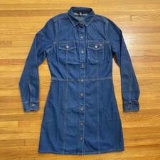 Frye Denim Shirt Dress Womens XS Blue Long Sleeve Button Front Pockets Collared