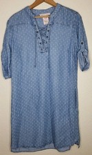 Philosophy Dress Size SMALL Boho Lace Up Neckline Tab Sleeve Pockets Blue Tunic
